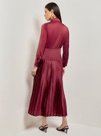 Tie Neck Pleated A-Line Maxi Dress, African Violet