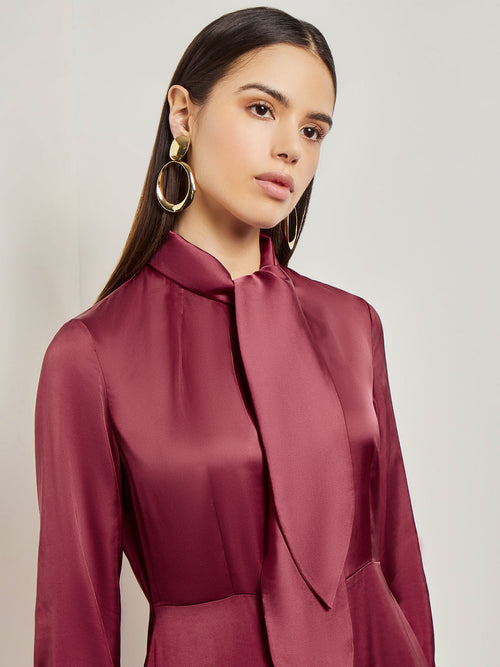 Tie Neck Pleated A-Line Maxi Dress, African Violet