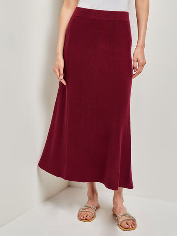 A-Line Textural Stripe Cashmere Midi Skirt, African Violet