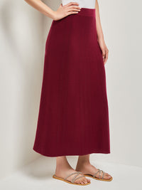 A-Line Textural Stripe Cashmere Midi Skirt, African Violet, African Violet | Misook Premium Details