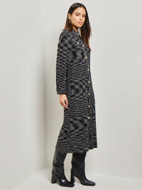 Belted Button Front Tweed Knit Midi Dress, Black/New Ivory | Misook