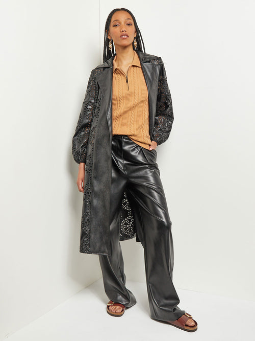 Open Front Vegan Leather Jacket, Black | Misook