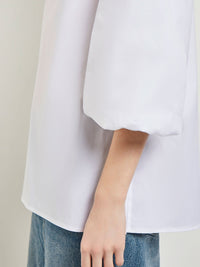 3/4 Bishop Sleeve Stretch Cotton Blouse, Black | Misook Premium Details