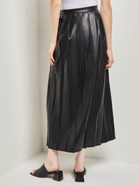 Pleated Vegan Leather Midi Skirt, Black, Black | Misook