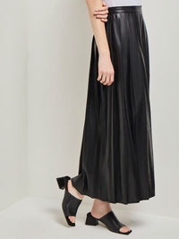 Pleated Vegan Leather Midi Skirt, Black, Black | Misook Premium Details