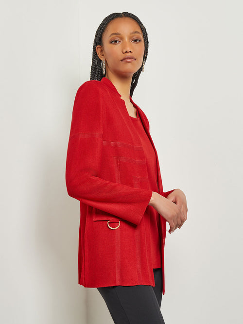 Mandarin Collar Tailored Knit Jacket, Classic Red | Misook