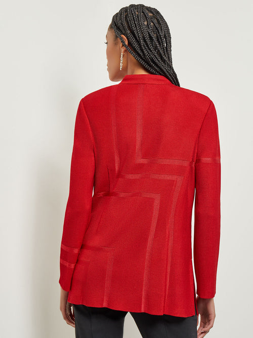 Mandarin Collar Tailored Knit Jacket, Classic Red | Misook