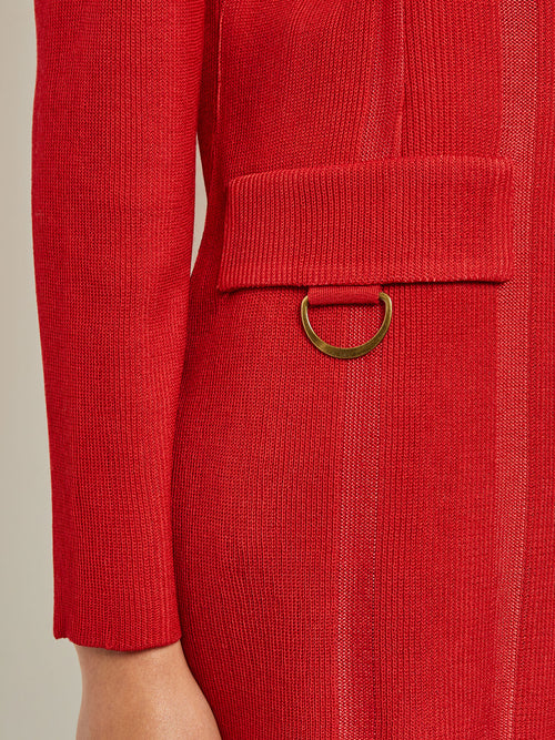 Mandarin Collar Tailored Knit Jacket, Classic Red | Misook Premium Details