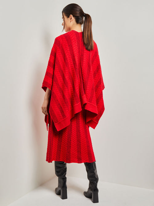 Textural Stripe Cable Knit Wrap, Classic Red | Misook