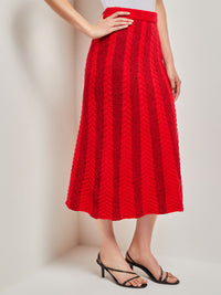 Textural Stripe A-Line Knit Midi Skirt, Classic Red | Misook Premium Details