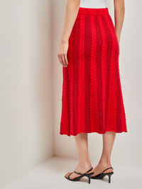 Textural Stripe A-Line Knit Midi Skirt, Classic Red | Misook