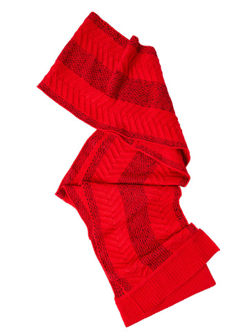 Textural Stripe Cable Knit Scarf, Classic Red | Misook