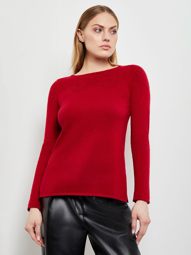 Floral Shimmer Cashmere Tunic, Classic Red, Red | Misook
