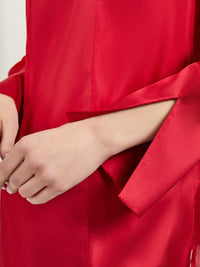 Slit Cuff Long Sleeve Crepe de Chine Blouse, Classic Red | Misook Premium Details