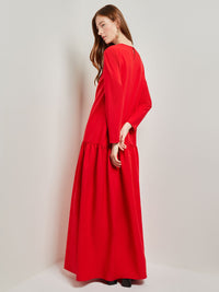 Placed Floral Drop Waist Twill Maxi Dress, Classic Red/Mahogany/Venetian Rose/Biscotti/Black | Misook