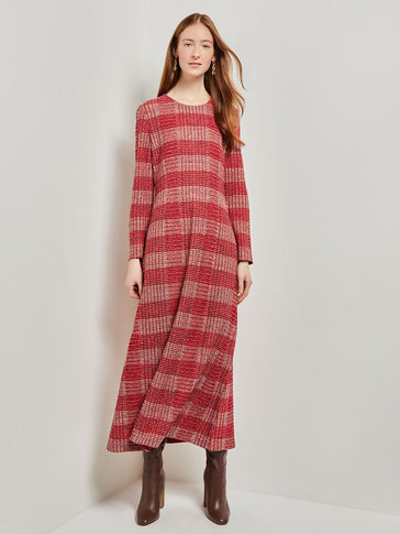 Tweed Knit Maxi Dress, Classic Red/Venetian Rose/Biscotti/Black | Misook