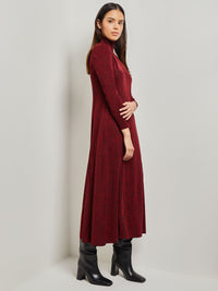Long Sleeve Mock Neck Knit Maxi Dress, Classic Red/Black | Misook