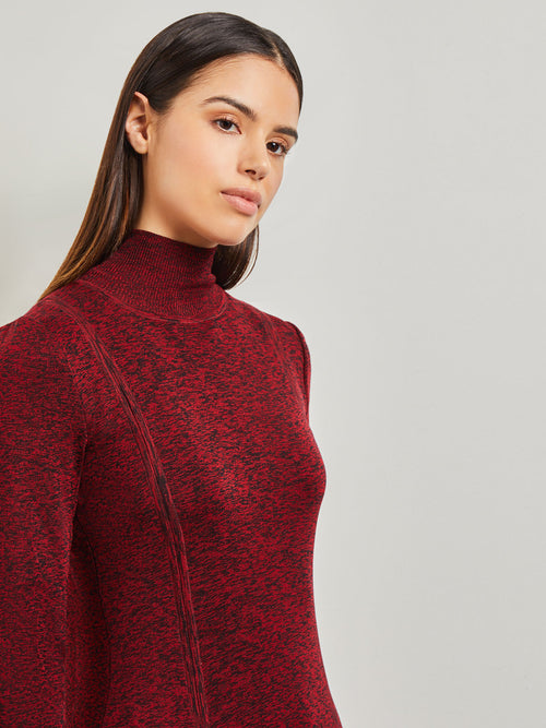 Long Sleeve Mock Neck Knit Maxi Dress, Classic Red/Black | Misook Premium Details