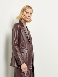 Tailored Leather Notched Lapel Jacket, Mahogany | Misook