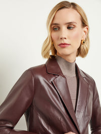 Tailored Leather Notched Lapel Jacket, Mahogany | Misook Premium Details