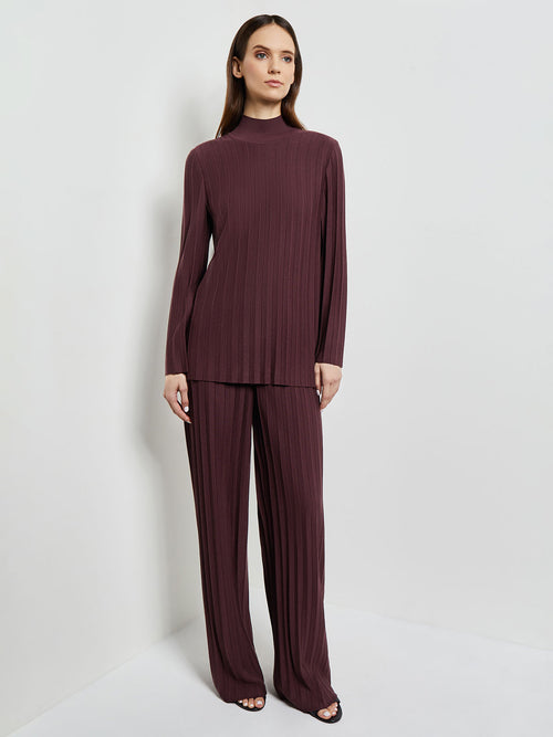 Long Sleeve Cable Knit Turtleneck Tunic, Mahogany | Misook