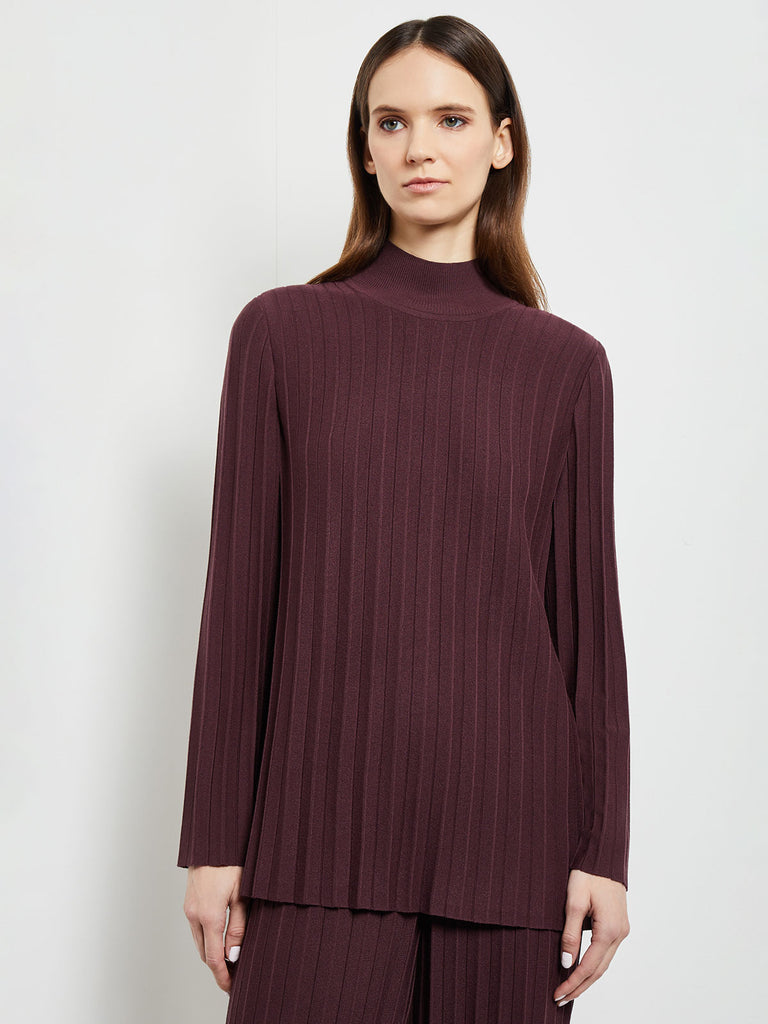 Long Sleeve Cable Knit Turtleneck Tunic, Mahogany | Misook