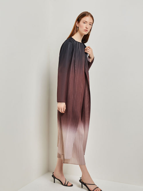 Ombre Open Front Pleated Knit Duster, Mahogany/Biscotti/Black | Misook