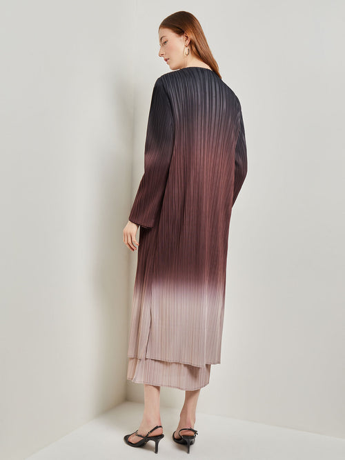 Ombre Open Front Pleated Knit Duster, Mahogany/Biscotti/Black | Misook
