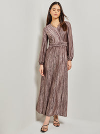 Bishop Sleeve Jacquard Knit Maxi Dress, Mahogany/Venetian Rose/Black | Misook