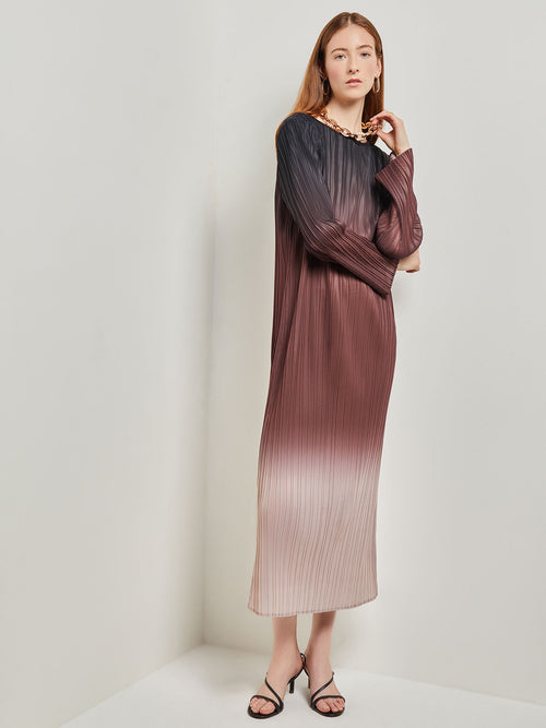 Ombre Pleated Knit Midi Dress, Mahogany/Biscotti/Black | Misook