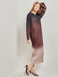 Ombre Pleated Knit Midi Dress, Mahogany/Biscotti/Black | Misook