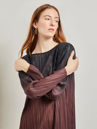 Ombre Pleated Knit Midi Dress, Mahogany/Biscotti/Black | Misook Premium Details
