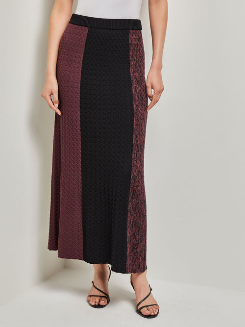 Colorblock Cable Knit Midi Skirt, Mahogany/Black | Misook