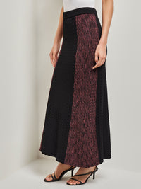 Colorblock Cable Knit Midi Skirt, Mahogany/Black | Misook Premium Details