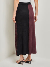 Colorblock Cable Knit Midi Skirt, Mahogany/Black | Misook