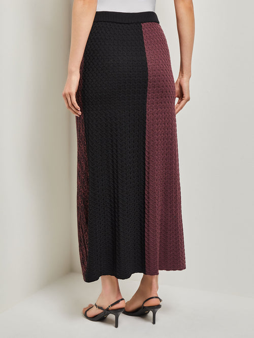 Colorblock Cable Knit Midi Skirt, Mahogany/Black | Misook