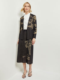 Placed Floral Jacquard Tailored Knit Jacket, Black/Gold | Misook