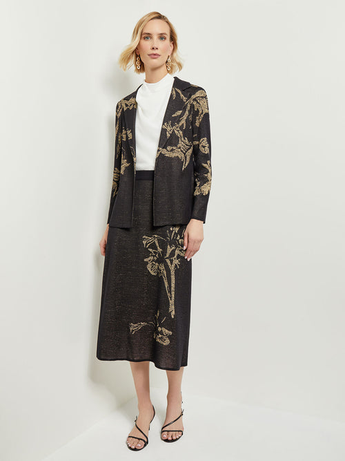Placed Floral Jacquard Tailored Knit Jacket, Black/Gold | Misook