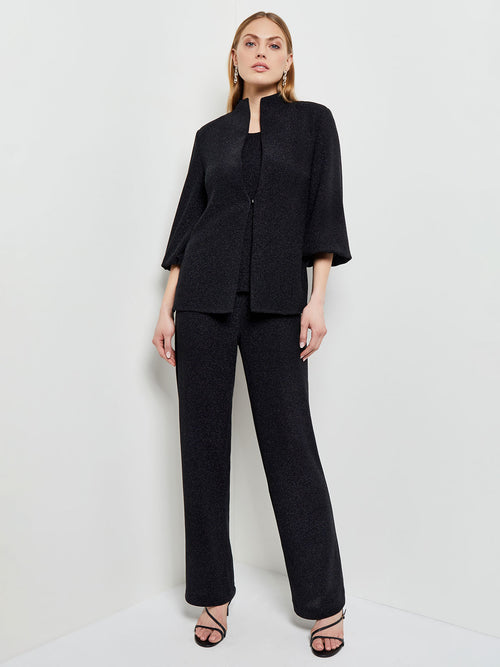 Sparkle Balloon Sleeve Woven Jacket, Black | Misook