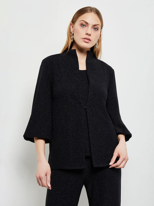 Sparkle Balloon Sleeve Woven Jacket, Black | Misook