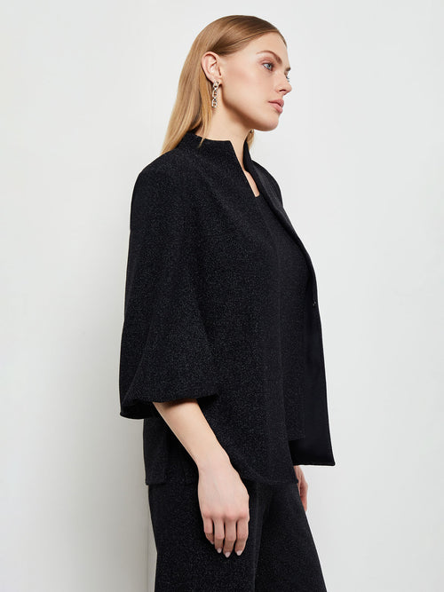 Sparkle Balloon Sleeve Woven Jacket, Black | Misook