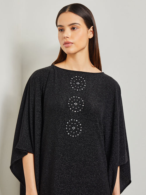 Studded Shimmer Knit Cape Dress, Black | Misook Premium Details
