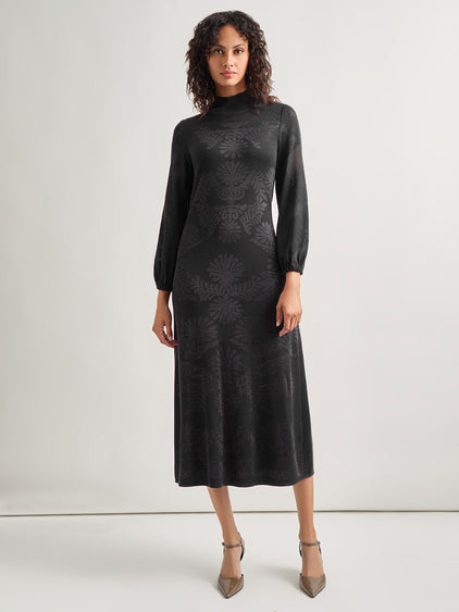Misook Women's Mock Neck Burnout Knit Midi Dress - Black