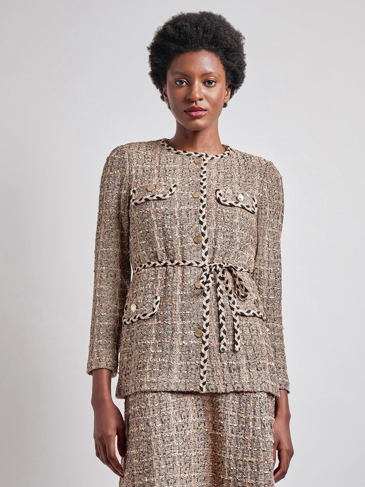 新品未使用　enue mix tweed jacket Heritage Fit Braid Trim Tweed Knit Jacket