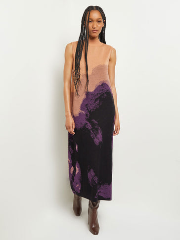 Maxi A-Line Dress - Sleeveless Recycled Knit, Ultraviolet/Goldenwood/Black | Misook