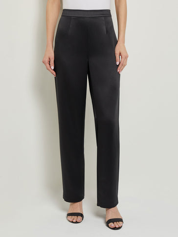 Pull-On Straight Leg Pants - Crepe de Chine, Black | Misook