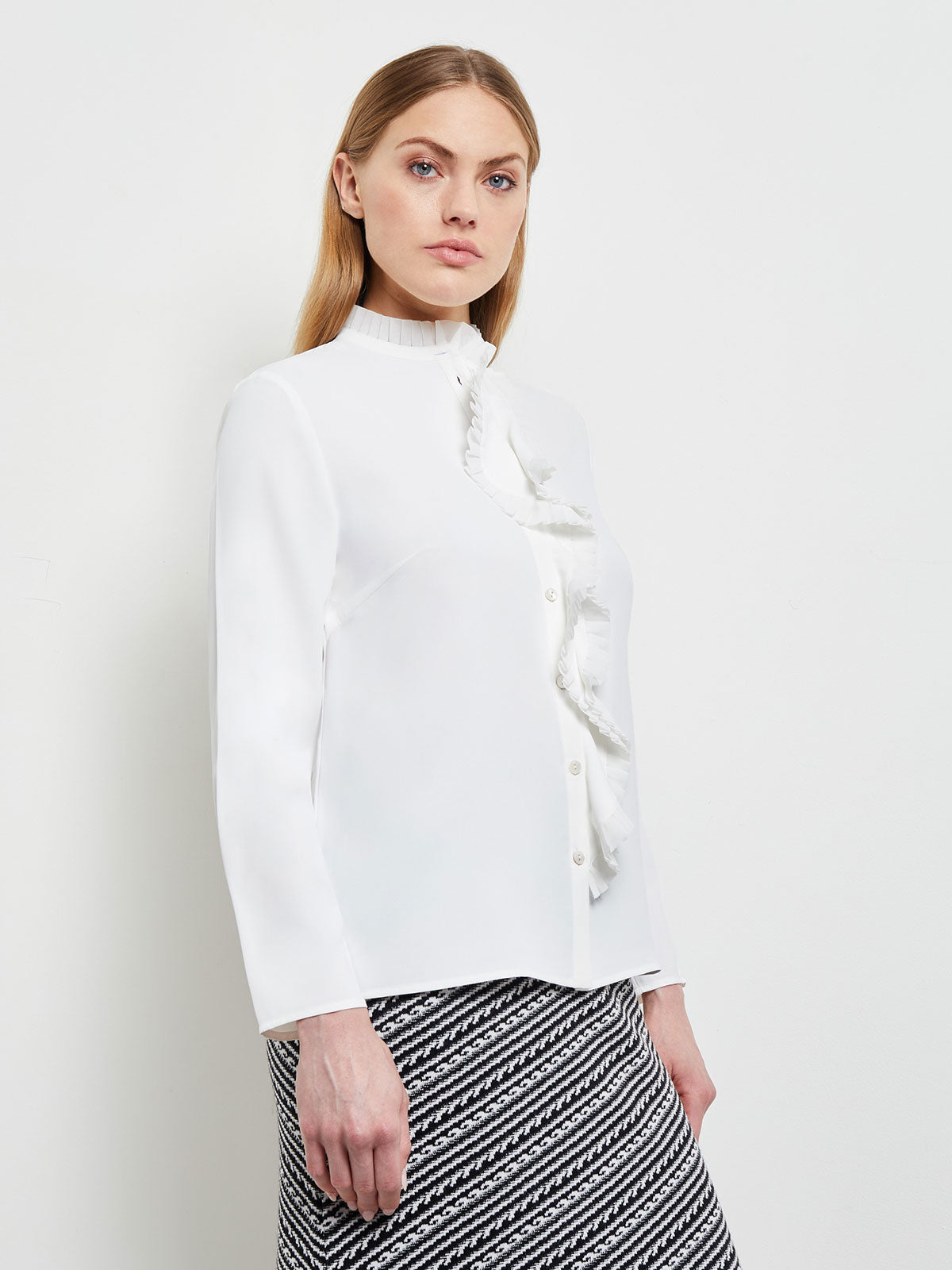 White shirt with ruffle hot sale front