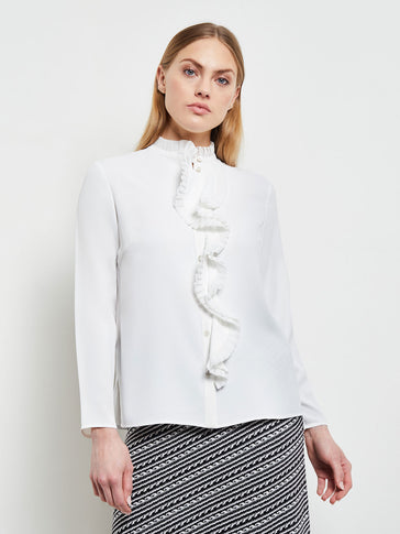 Ruffle Front Blouse - Crepe, White | Misook