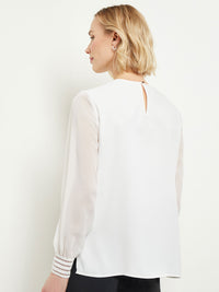 Sheer Chiffon Sleeve Crepe de Chine Blouse, White, White | Misook