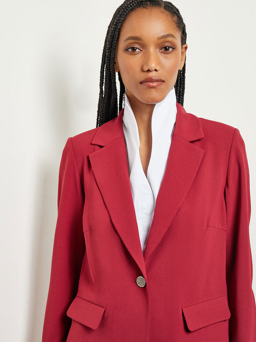 Notch Collar Crepe Blazer, Scarlet Red, Scarlet Red | Misook Premium Details